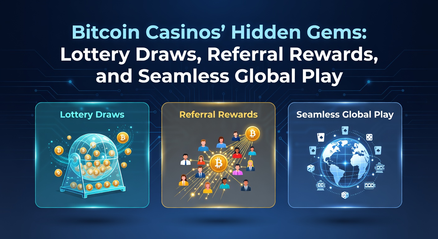 Vibrant digital lottery ticket floating above a globe with Bitcoin symbols, representing global crypto gambling opportunities
