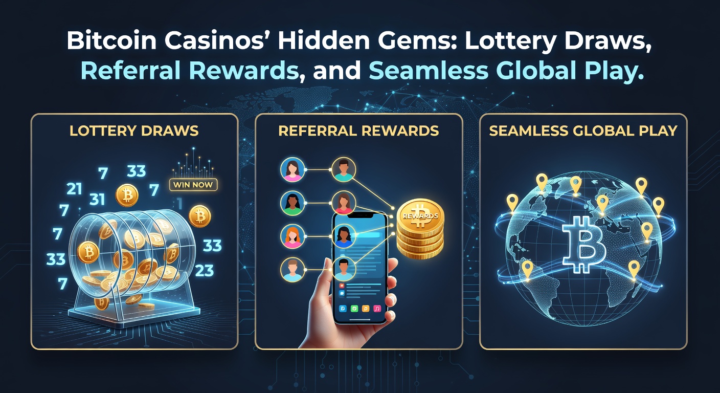 Network of interconnected Bitcoin wallets and referral links forming a web across a world map, illustrating global player connections