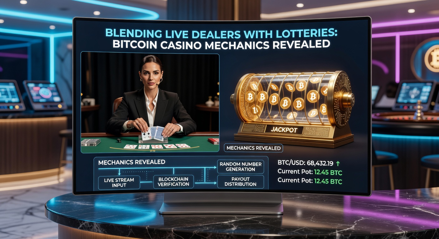 Close-up of a Bitcoin wallet interface showing a live lottery win payout, with dealer video feed and blockchain confirmation in the background
