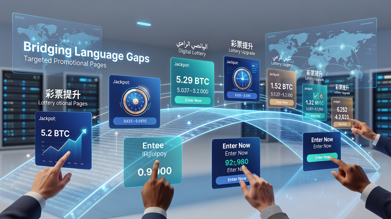 Detailed view of a targeted promotional page with language toggles, localized prize examples, and step-by-step lottery participation guides in multiple languages