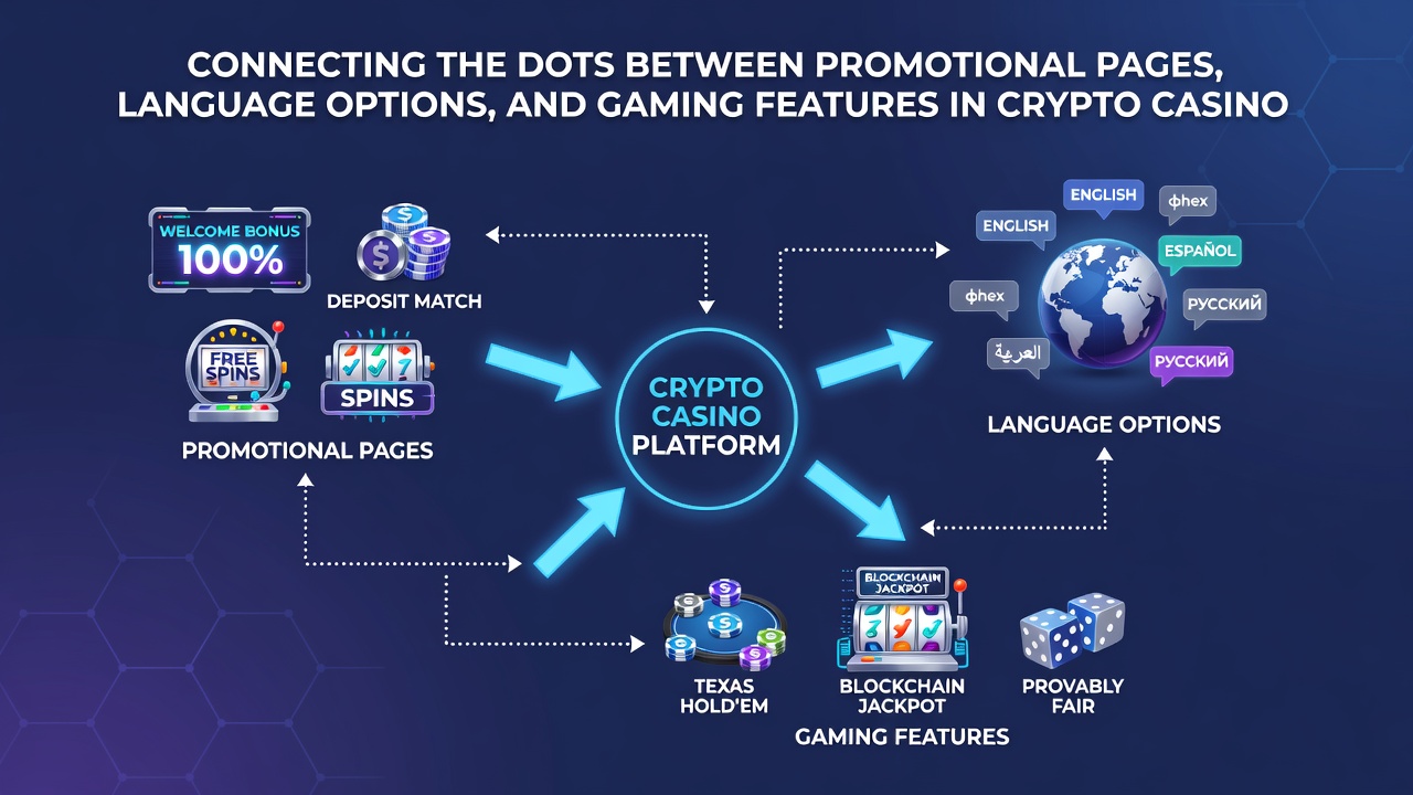 Gaming feature interfaces connected to language settings and promotional tracking