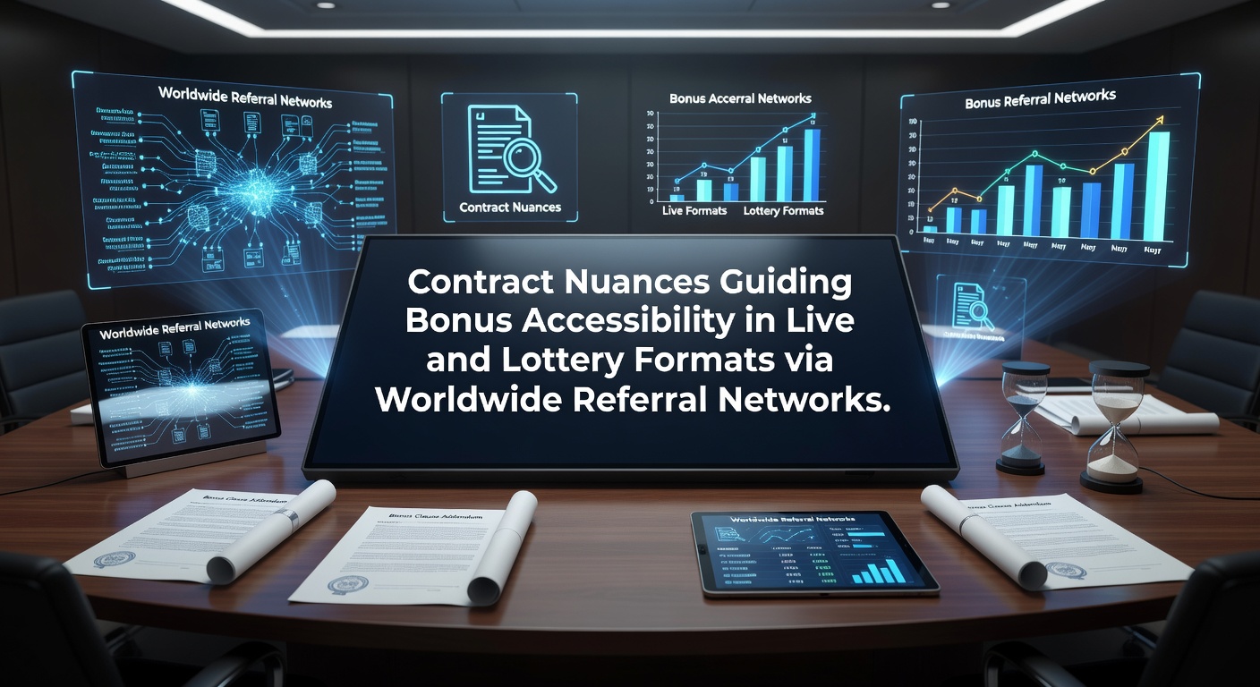 Contract documents and digital referral network diagrams illustrating bonus terms for live and lottery gaming formats