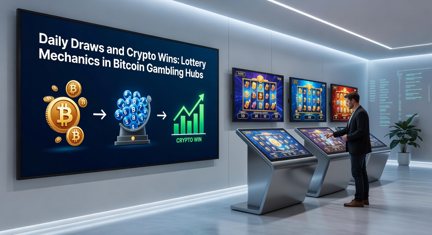 Blockchain visualization of a provably fair lottery draw with hashed seeds, winners list, and instant BTC payouts on a gambling dashboard