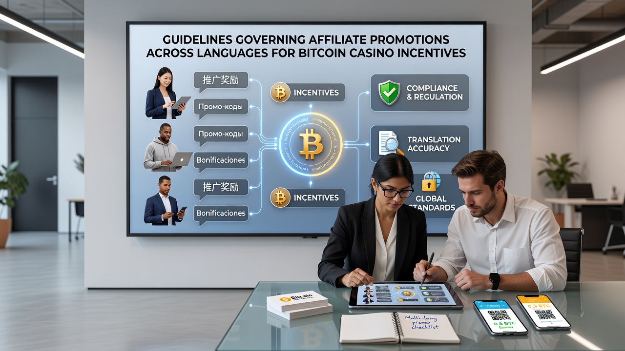Flowchart showing approval process for translated bitcoin casino affiliate promotions across multiple languages