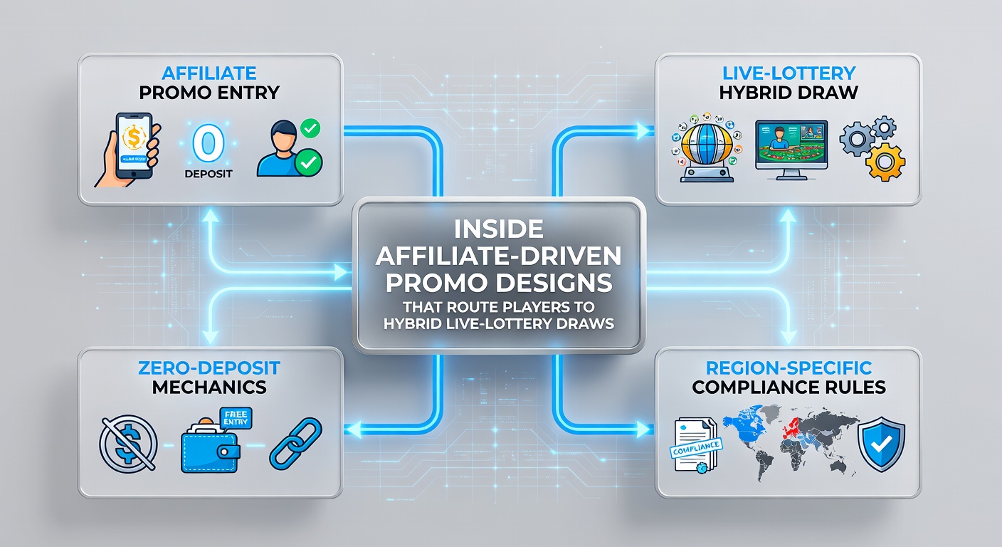 Affiliate promo design interface showing routing to lottery draws