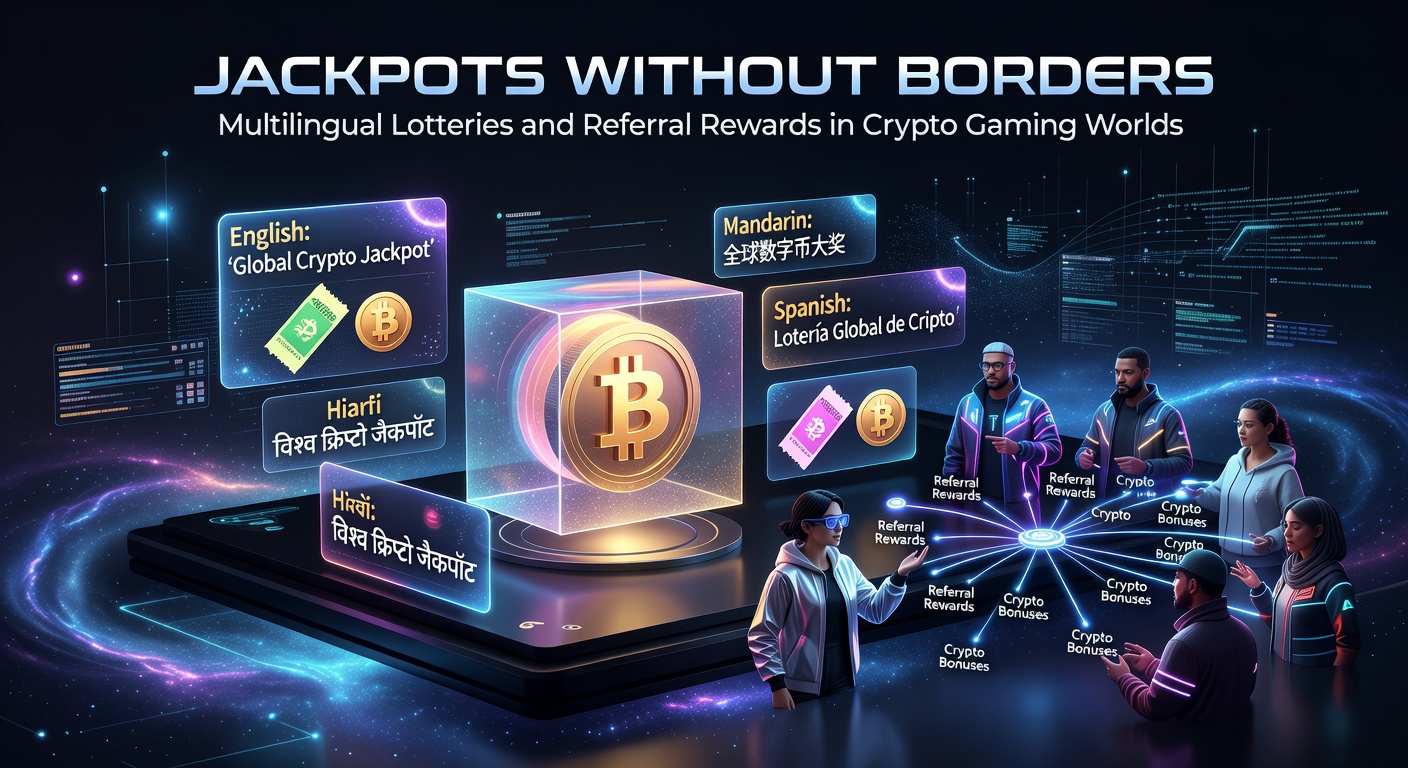 Vibrant digital lottery wheels spinning across a world map, highlighting crypto symbols and diverse languages in online gaming interfaces