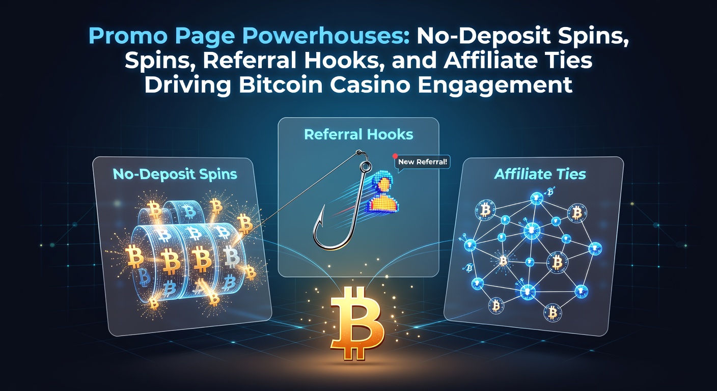 Vibrant promo page screenshot showcasing no-deposit spins and referral banners on a bitcoin casino interface