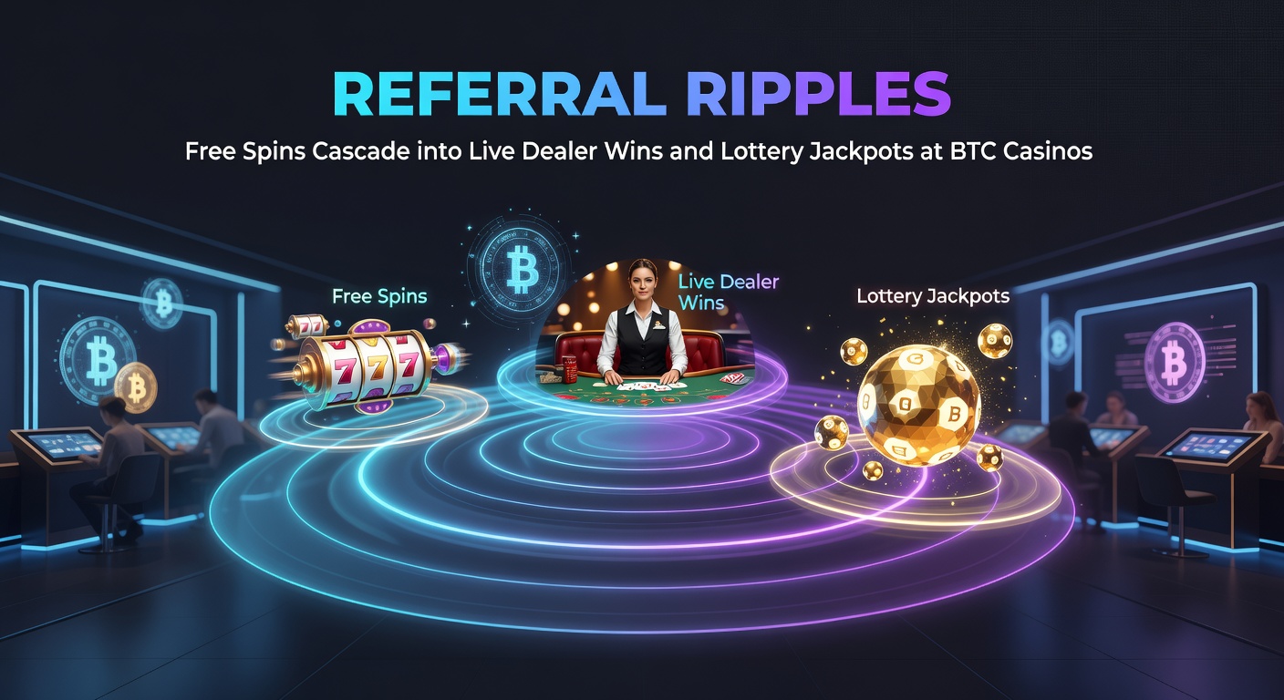 Dynamic screenshot of a live dealer roulette wheel spinning with bitcoin stacks piling up beside free spin symbols exploding into jackpot notifications