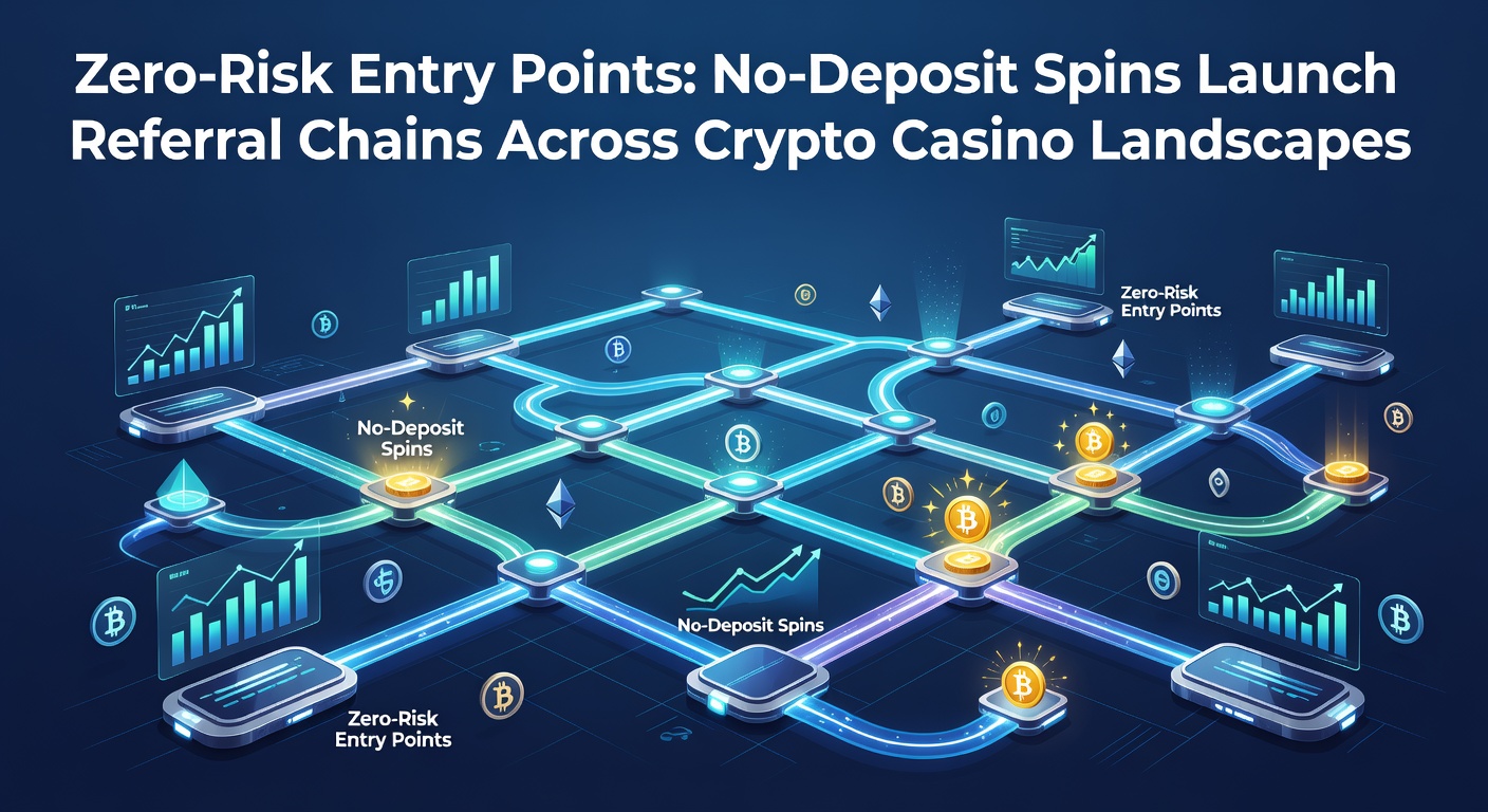 Illustration of a chain reaction starting from a single free spin in a vibrant crypto casino interface, showing users linking up in a network